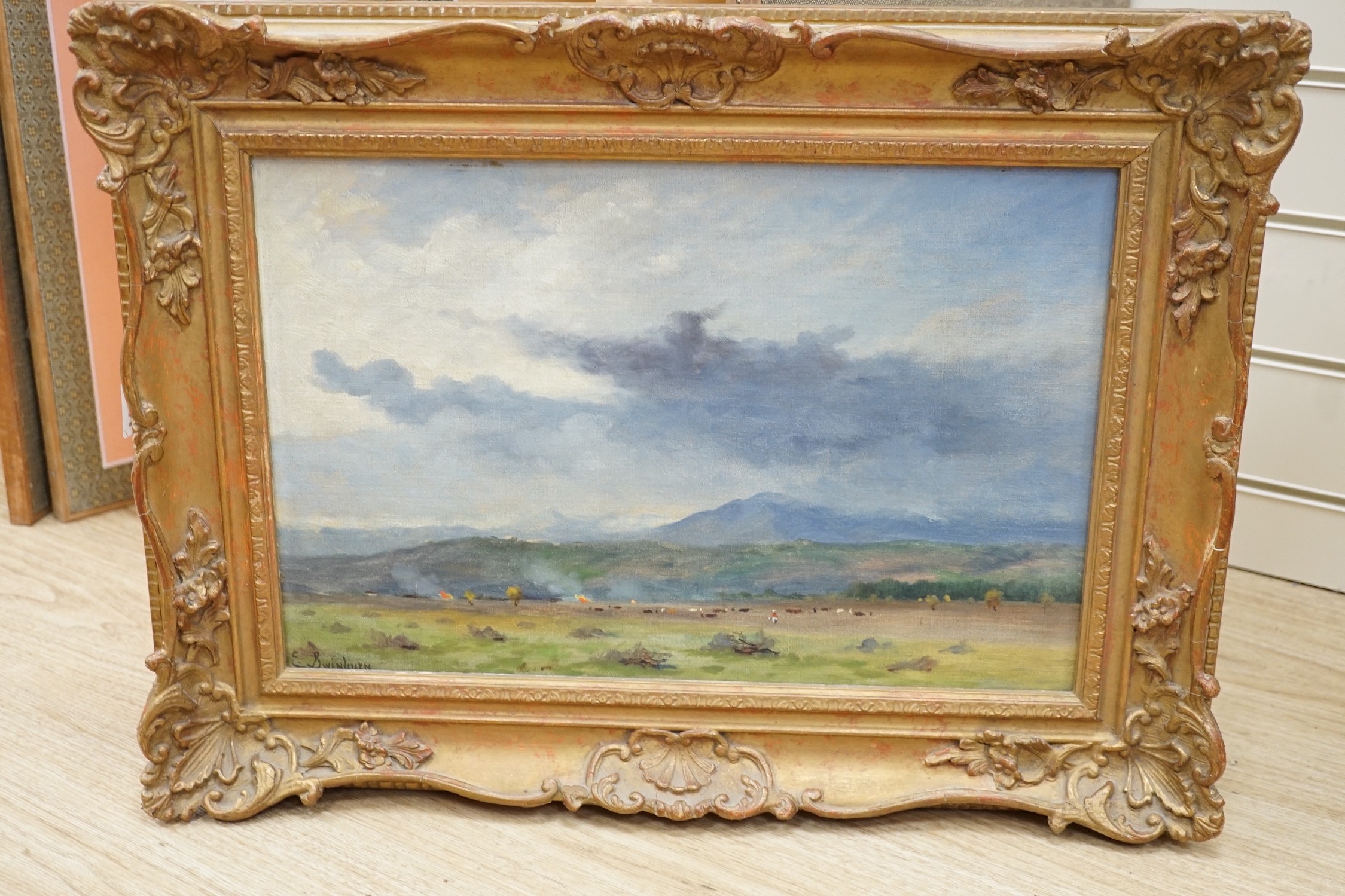 E. Swinburn, oil on board, 'Quemando Roce i Cambeshando', signed, 29 x 44cm